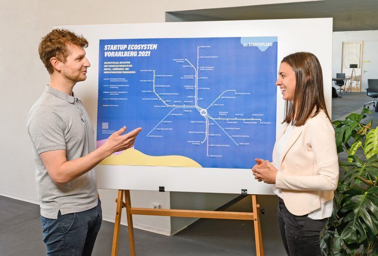 Julia Grahammer und Christof Flachsmann von Startupland Vorarlberg zeigen, welche Anlaufstellen und Angebote es für Start-ups gibt. Startupland/E.Sutter