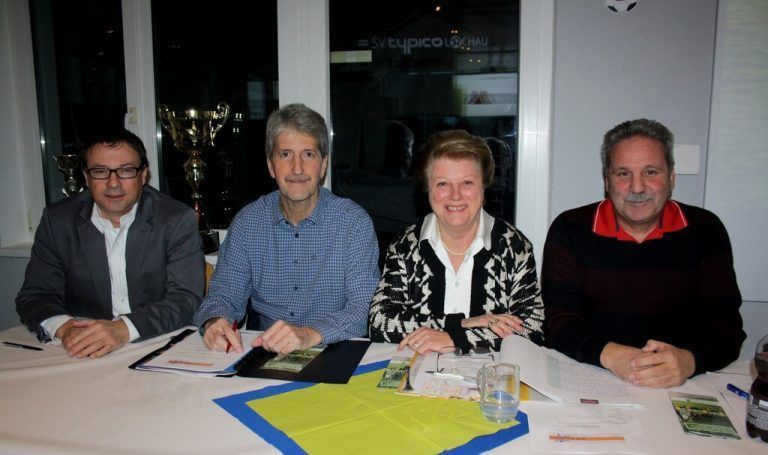 Der amtierende Ausschuss des Gesamtsportvereins Lochau im Jubiläumsjahr 2021, gewählt bei der letzten Jahreshauptversammlung am 26. Februar 2016, mit Christophorus Schmid, Manfred Obexer, Obfrau Christl Gerhalter und Norbert Fontanari (v.l.).<span class="copyright">bms/3</span>