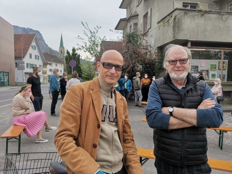 Thomas Häusle, Leiter Kunstraum Dornbirn (l.), Architekt Angelo Roventa.