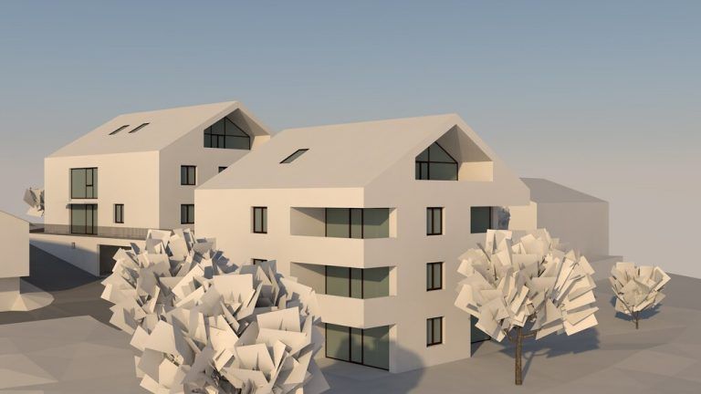 Zwei Baukörper und zwölf Wohnungen sollen Laternser Jungfamilien davon abhalten, ins Tal zu ziehen.<span class="copyright">Architekturbüro Fischer Schmieder Feldkirch</span>