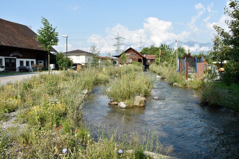 Der Mühlbach in Rankweil nach der Renaturierung. Der Abschnitt Lindenweg wird am 3. September offiziell eröffnet. <span class="copyright">Marktgemeinde</span>