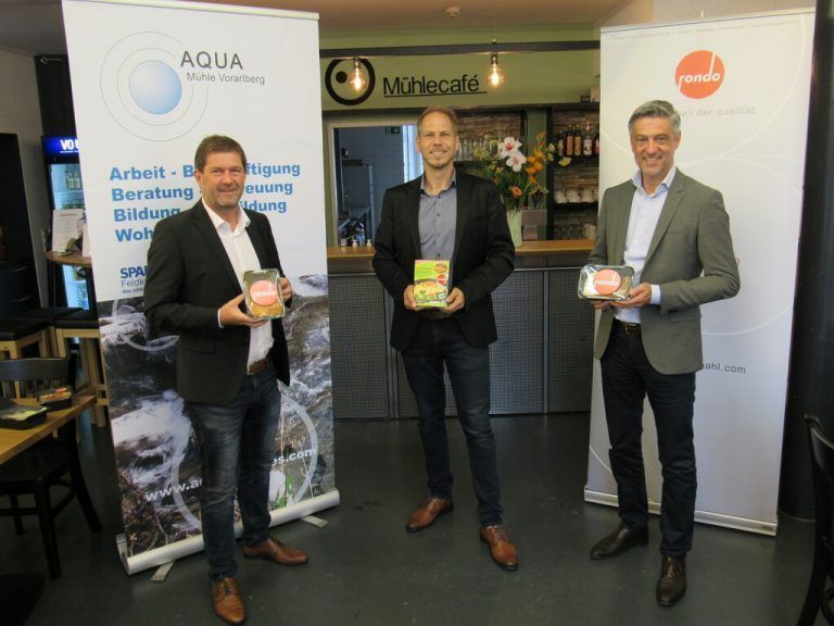 Hubert Marte (r.) und Udo Nachbaur (Rondo) mit Aqua Mühle-GF Florian Kresser. rondo