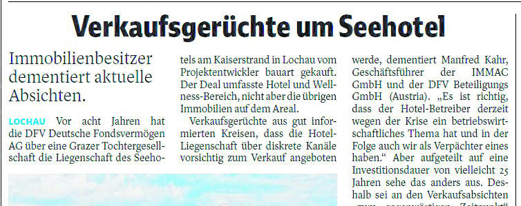 10. Dezember 2020 Verkaufsgerüchte um das Seehotel machen die Runde. Der Eigentümer dementiert, spricht allerdings nur von einer