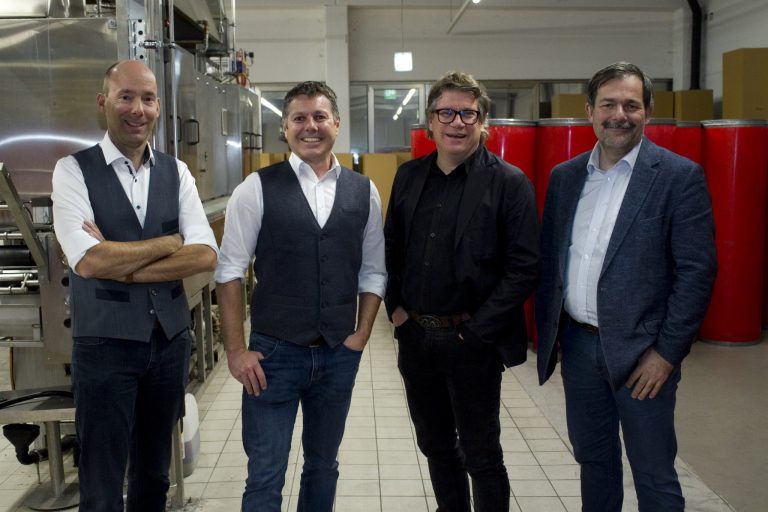 Die beiden Bandex GF Martin Grübener (l.) und Andreas Geiger als Gastgeber für den MCV mit Dieter Heidegger und Karlheinz Kindler. Franc
