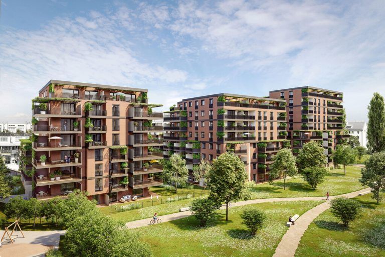 Das Gebäudeensemble setzt seinen Schwerpunkt mit Pflanzentrögen, Gemüsegärten und Pergolen auf die Begrünung. ZIMA