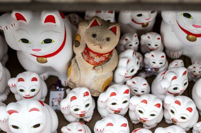 Dieses Foto aus dem Gotokuji-Tempel in Tokio, Japan, zeigt „Maneki-neko“ oder winkende Katzen-Statuen. AFP