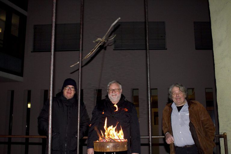 Dieter Heidegger (l.), Künstler Bernhard Fritz und Günther Blenke. Franc