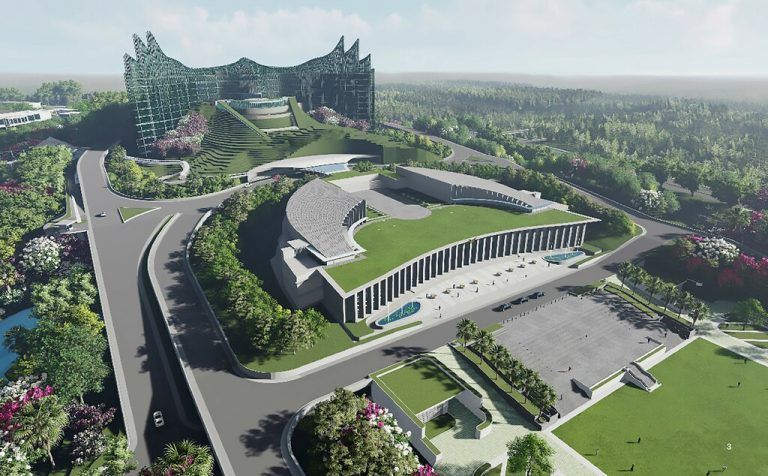 In diesem Rendering ist der künftige Präsidentenpalast in der neuen Hauptstadt Nusantara zu sehen. Enstehen soll eine grüne wie smarte City. AFP/NYOMAN NUARTA