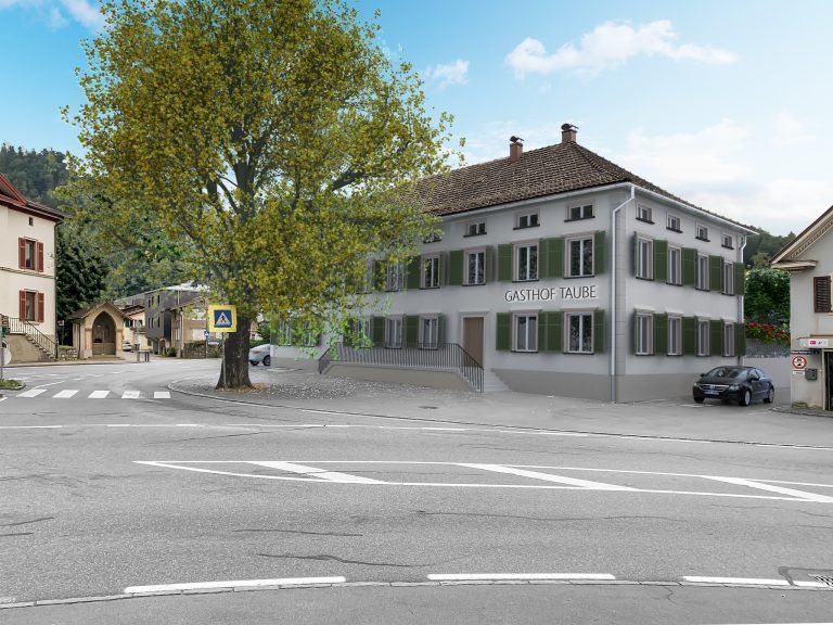 Soll ab Frühsommer wieder ein Ort des Genusses und der Bierkultur werden: das Traditionsgasthaus Taube in Rankweil, das derzeit noch renoviert wird. FA