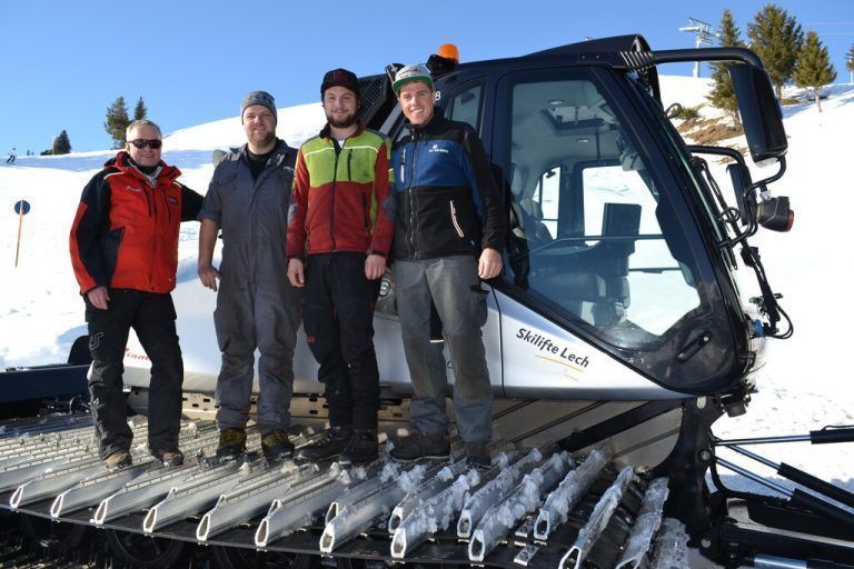 Helmut Gritsch (Leitung Pistenpräparation in Lech), Christian Brändle (Werkstätte), Michael Scheidl (Einsatzleiter) und Benjamin Bildstein (Fahrer).