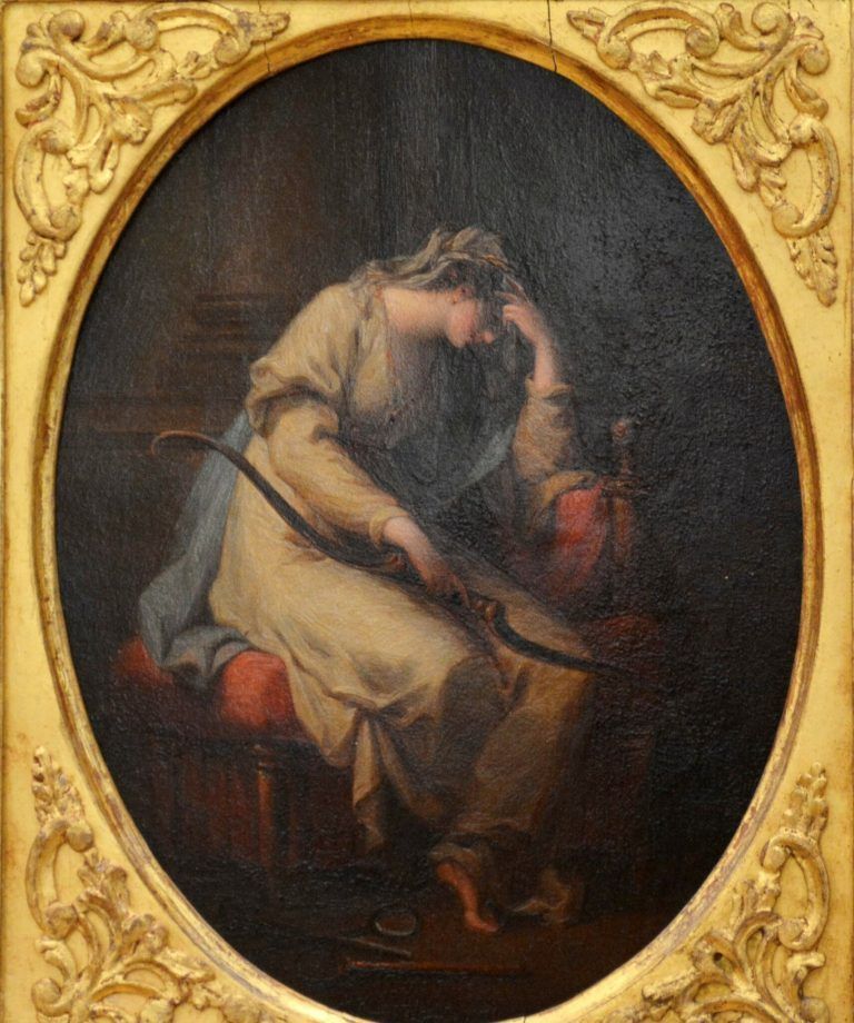 Bildnis (Öl auf Kupfer) "Penelope trauert über dem Bogen des Odysseus" von Angelika Kauffmann aus der Schenkung von Johannes Fulda. 