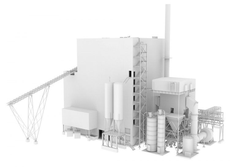 Das BERTSCHenergy-Kraftwerk in Grün-Silber befindet sich in Venizel und versorgt die Produktion mit Energie aus Abfällen des Papierrecyclings und Biomasse.