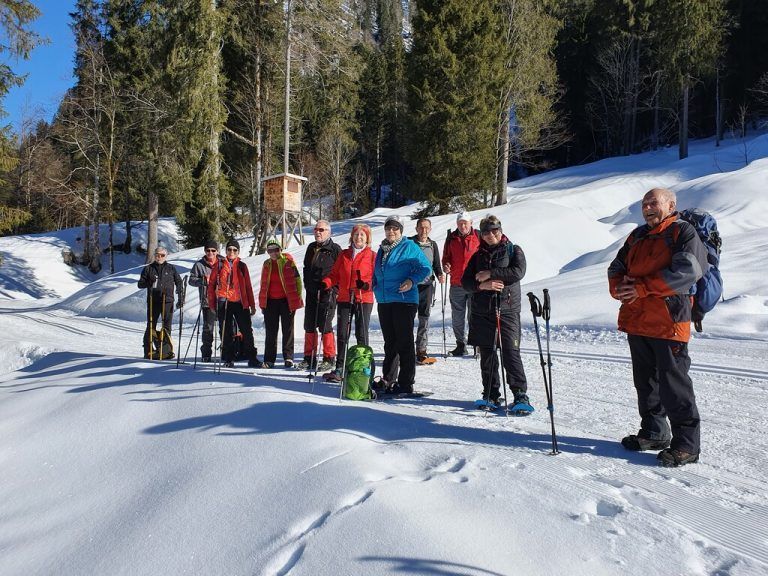 Die Höchster Senioren machten bei perfektem Wetter eine Schneeschuhwanderung nach Schönenbach.SB Höchst