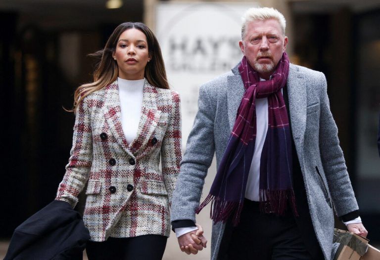 Boris Becker erschien auch am Dienstag mit seiner Lebensgefährtin Lilian De Carvalho Monteiro beim Prozess in London.  Reuters