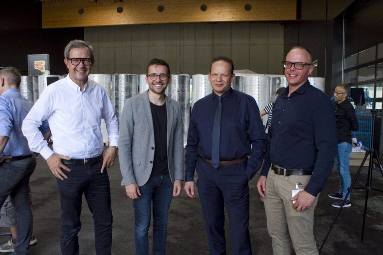 Bernhard Ölz (l.), Christian Zoll, Günter Grabher und Enrico Grabher bei der Eröffnung. Franc