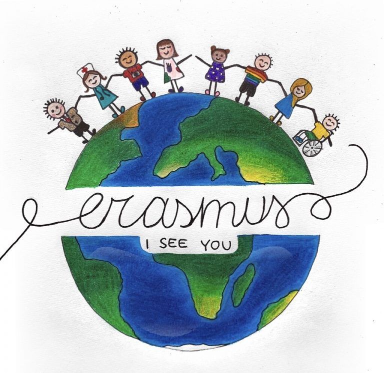 Das Gewinnerlogo des Gymnasiums Feldkirch: Im Rahmen des Projektes wurden auch Logos entworfen, welche für das Ganze stehen sollen. Alle Schulen reichten ihre Vorschläge ein, letztlich gewann der Entwurf von Sophie Tröbinger. Groß war die Freude bei der jungen Künstlerin und der Erasmus+- Gruppe der Schule.