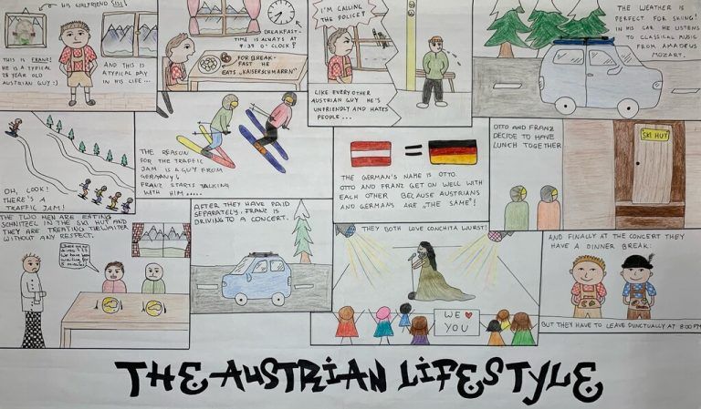 Selbst gezeichnetes Comic zum „Austrian Lifestyle“.