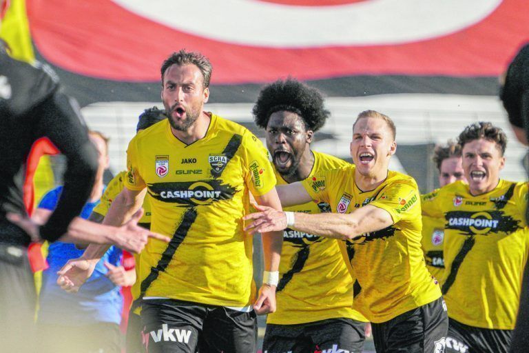 Wird in der Endphase der Meisterschaft immer mehr zum Leithammel: Mit seinen 32 Jahren geht Atdhe Nuhiu, der in der Südstadt sein fünftes Bundesliga-Saisontor für Altach erzielte, voran.gepa