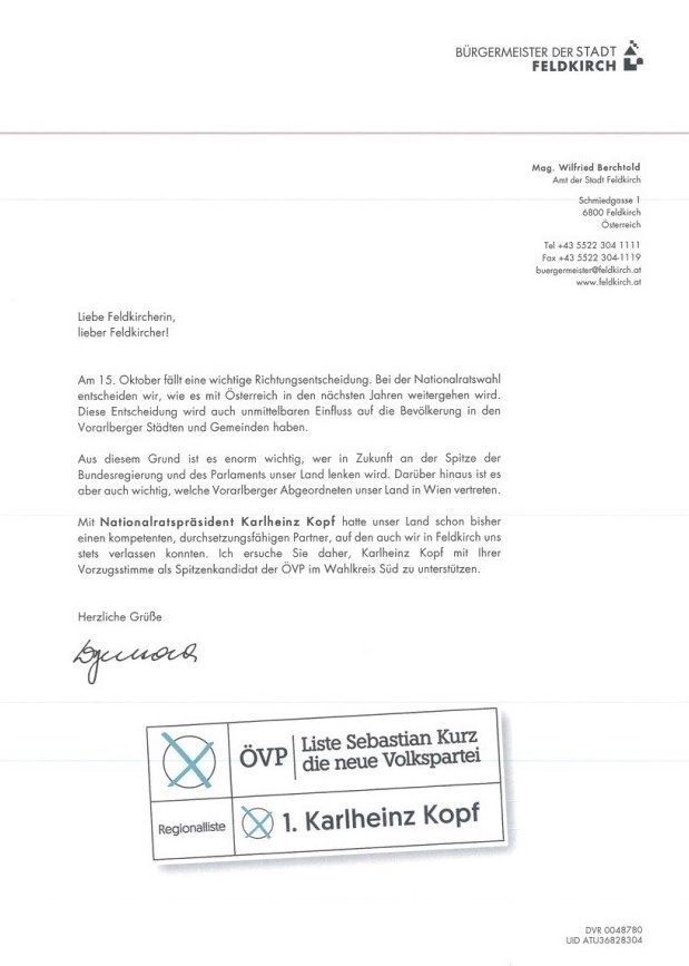 Wirtschaftsbund zahlte Kopf, nicht Feldkirch