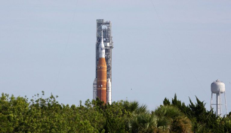 Das kombinierte SLS-Orion-Raumschiff wartet auf seinen Einsatz. AFP