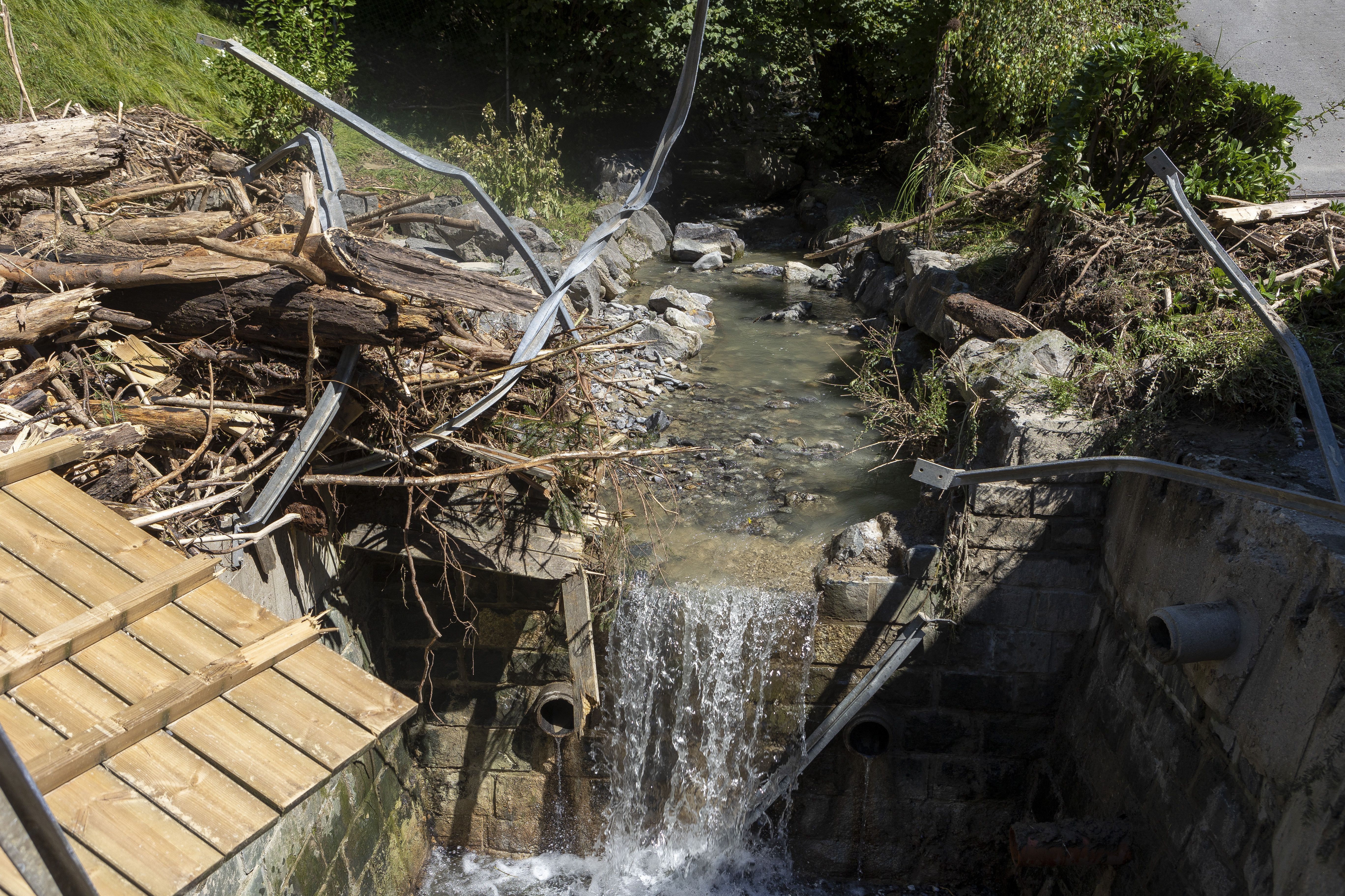 Verklausungen ließen das Wasser des Ippachbaches über die Ufer treten.