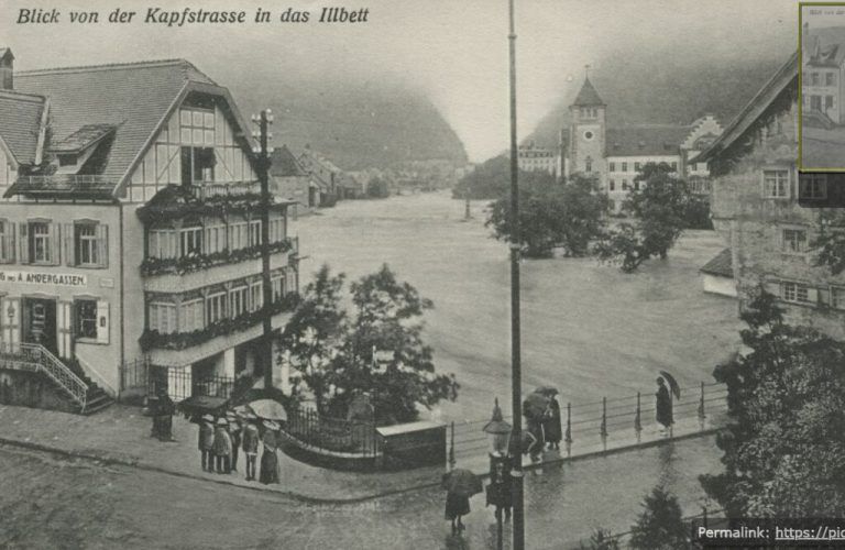 Blick auf das übergegangene Illbett. Links das Andergassenhaus. VOLARE/ALOIS GNÄDINGER
