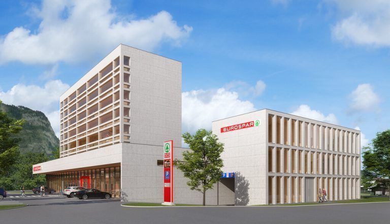 So soll der neue Eurospar-Markt in Dornbirn-Hatlerdorf aussehen. Zudem entstehen Wohnungen und Büros. spar
