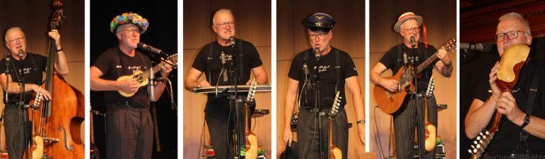 Rich Natter der – buchstäblich – Viels(a)itige: am Kontrabass, mit Blüamle im Hoor, mit Oberschenkel-Zither, als Alpenflieger, mit Gitarre und Charango.