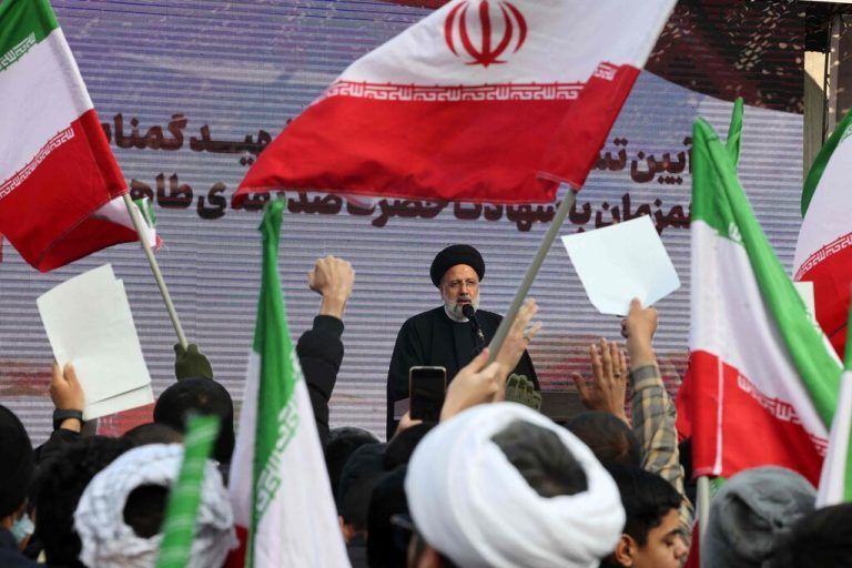 Irans Präsident Ebrahim Raisi bei seiner Ansprache am Dienstag.AFP
