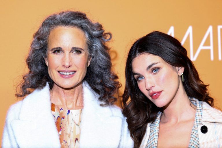 Andie Macdowell and her daughter Rainey Qualley attend the presentation of a collection by Marc Cain during the Fashion Week, at former airport Tempelhof in Berlin, Germany, January 18, 2023. REUTERS/Lisi Niesner