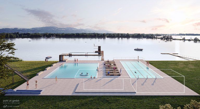 Die aktuellen Pläne sehen für das neue Harder Strandbad zum Erlebnisbecken auch ein tieferes Sportbecken vor.  <span class="copyright">Pohl ZT</span>