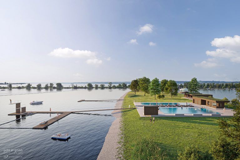 Ein Schwimmbecken im See als neue Attraktion für das Strandbad Hard. <span class="copyright">Pohl ZT</span>