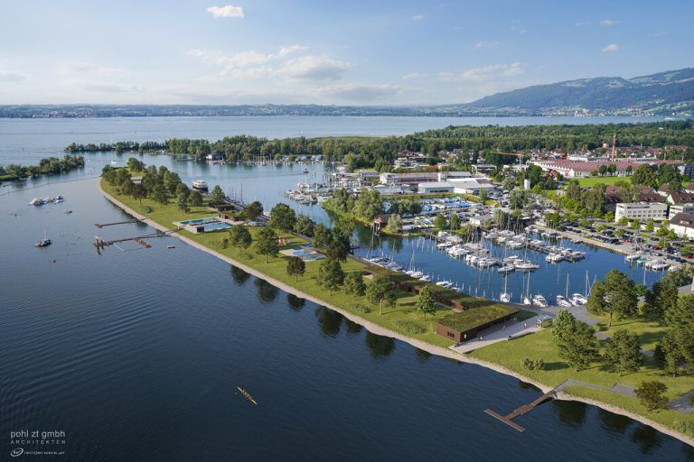 Ein Blick in die Zukunft des neuen Strandbads: Die Eröffnung ist für Juni 2024 geplant. <span class="copyright">Gemeinde Hard</span>