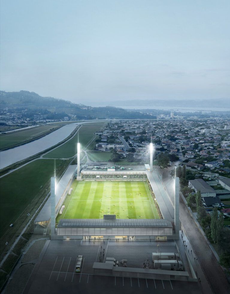 Das neue Reichshofstadion wird das „Tor zum Rhein“, die vier 40 Meter hohen Flutlichtmasten Signal für die Region.