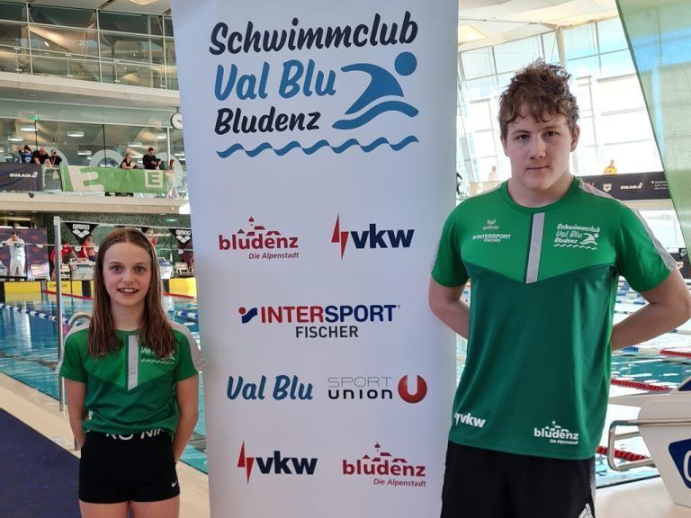 Die beiden Schwimmer Johanna Seidel und Niklas Tschamon bei den österreichischen Hallenmeisterschaften der Nachwuchsklasse in Graz.Schwimmclub ValBlu Bludenz