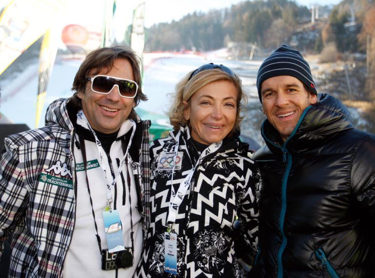 Kilian Albrecht 2011 mit Hubertus von Hohenlohe beim Riesentorlauf in Lienz.gepa/2