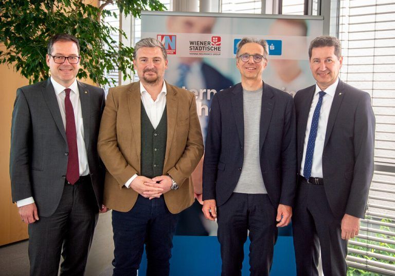 Martin Jäger (Sparkasse Dornbirn), Alexander Meier (Wr. Städtische Versicherung), Referent Gerald Fitz (Haberkorn), Harald Giesinger (Sparkasse Dornbirn).