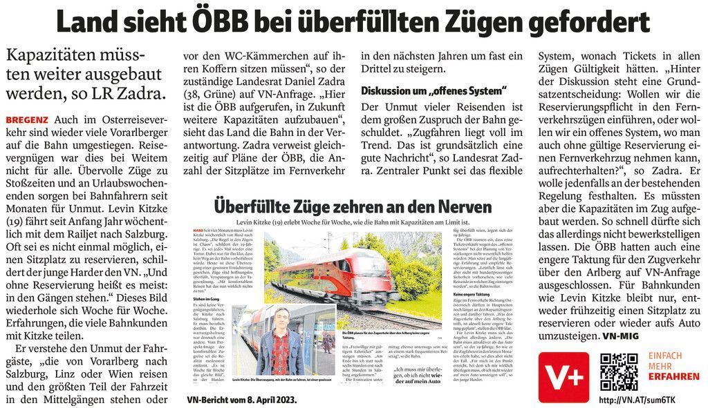 „Land sieht ÖBB bei überfüllten Zügen gefordert“