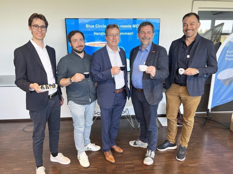 Gastgeber der Kaffeekapsel-Premiere: Julian Lehner, Florian Amann, Wolfgang Frick, Karlheinz Kindler und Michael Casagranda.