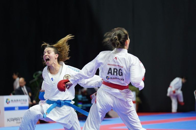 Der siegbringende Treffer von Bettina Plank im Duell um den Poolsieg gegen die Argentinierin Yamila Benitez.Karate Austria