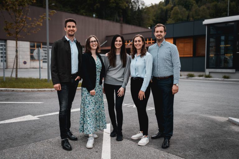 Der Vorstand der Jungen Industrie neu formiert (v.l.): Kilian Dorner, Adriana Collini, Anna Hilti, GF Sarah Gurschler und Hubert Bertsch jun. FA/Hopfner