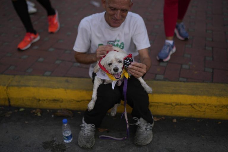 Gemeinsames Ruhen nach einem Haustierlauf in Caracas, Venezuela. Mit der Aktion werden Spenden für ein Tierheim gesammelt. AP