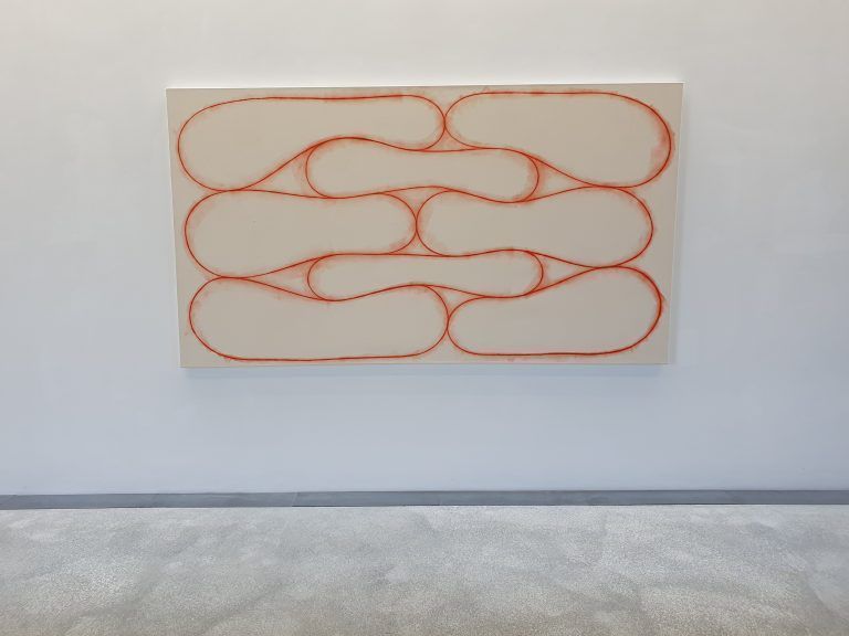Karl-Heinz Ströhle: „Blubb“, 2015, Acryl auf Baumwolle, 115 x 270 cm.