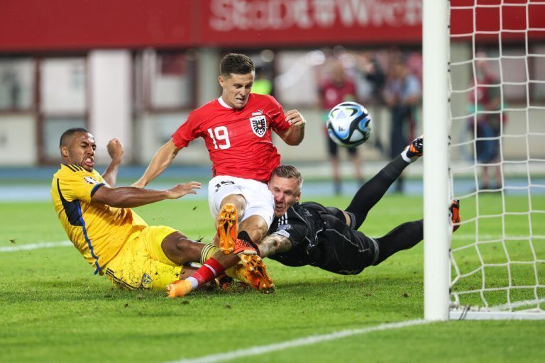 Das 1:0 von Christoph Baumgartner (Bild) sorgte für die Erlösung in einem hitzigen Spiel. In der Tabelle liegt Österreich damit weiter drei Punkte vor Belgien auf Platz eins.gepa