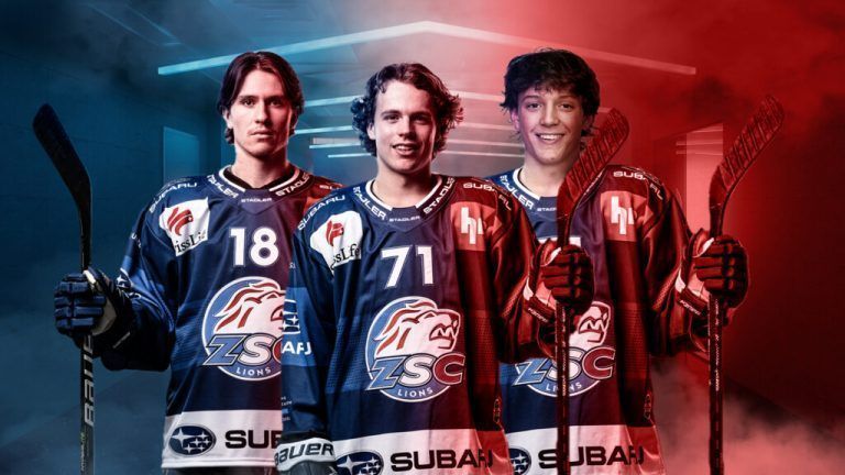 Die Lions gaben neben der Verpflichtung von Vinzenz Rohrer (r.) auch die Vertragsunterzeichnung von Nicolas Baechler und Marlon Graf bekannt.ZSC Lions