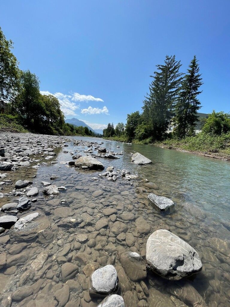 Im Bachbett der Frödisch können die Kinder mit den Steinen spielen, einen Staudamm bauen oder im Wasser waten.