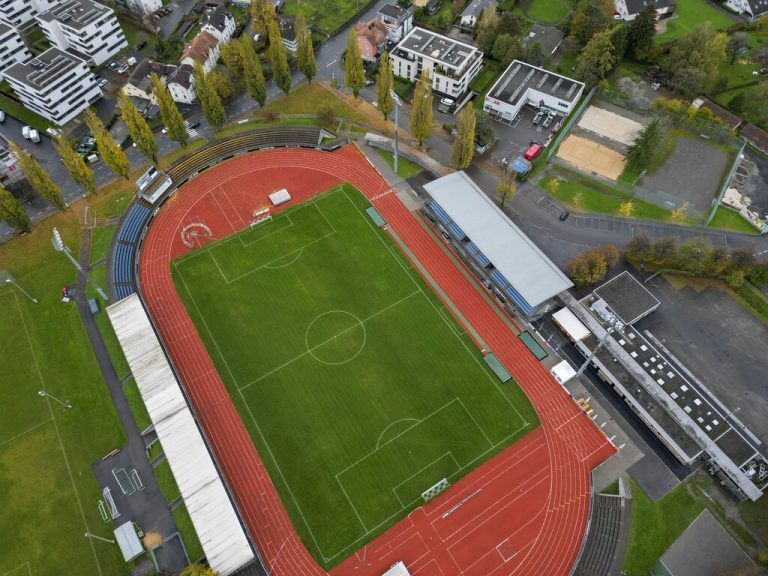 ImmoAgentur-Stadion Fussball Stadion Bregenz Drohne Bild von oben Luftbild Luftaufnahme Drohnenfoto Drohnenbild
