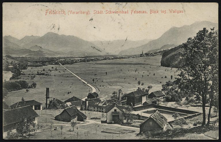 Ein Blick in die Gründungszeit des Schwimmbads wird auf einer Postkarte von 1905 gewährt. <span class="copyright">Gemeindearchiv Frastanz</span>