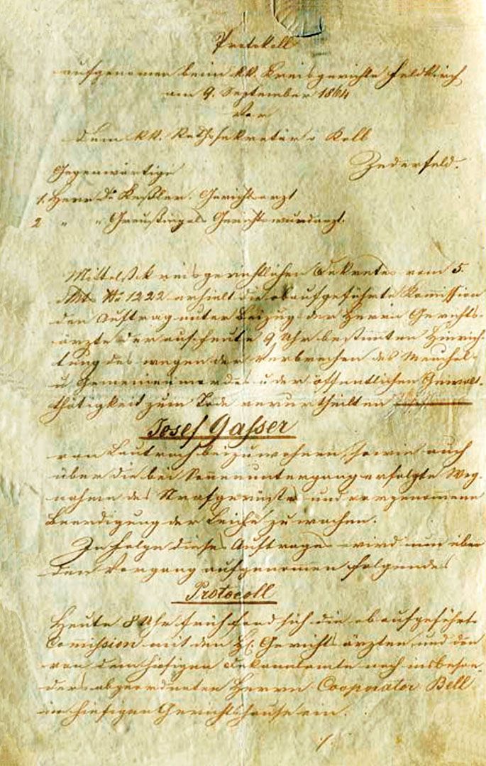 Das Protokoll der Hinrichtung von Josef Gasser. Es war die letzte Hinrichtung, die in Feldkirch vollzogen wurde.