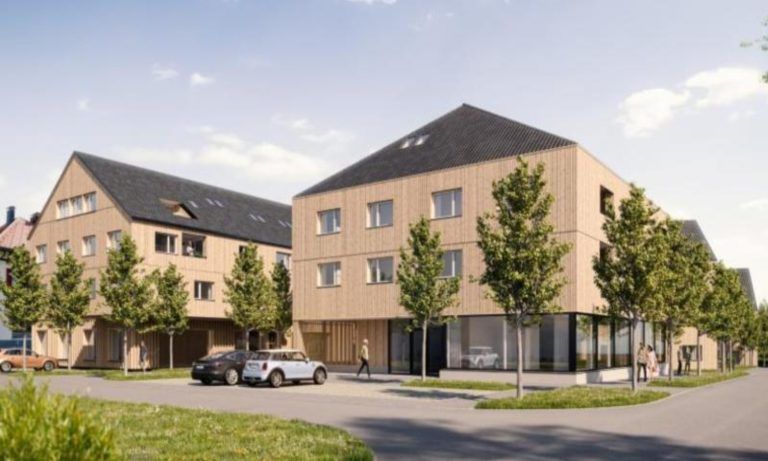 Die Visualisierung präsentiert das künftige Hohenweiler Zentrum.